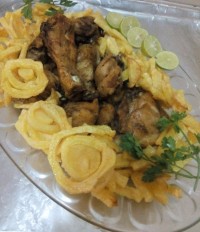 مرغ سوخاری باسیب زمینی رولی