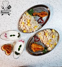 رشته پلو با مرغ زعفرونی