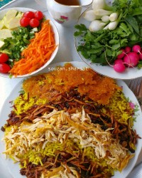 عدس پلو با مرغ