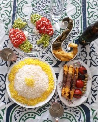 چلوکباب دورنگ تولد عطا دلمه کلم و برگ مو