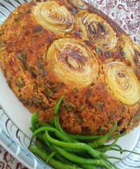 لوبیا پلو ته دیگ پیاز