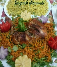 ران بوقلمون بریانی و شوید پلو با لوبیا چشم بلبلی