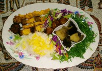 کته زعفرونی باکباب سیخی