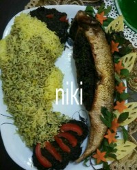سبزی پلو ماهی سفیدشکم پر (فیفیج) خوشگل گیلانی و کوکو سبزی
