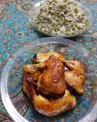 اکبر جوجه سرخ شده بامخلوط کره وروغن ورب زرشک