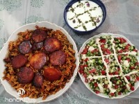 ماکارونی با تهدیگ سیب