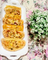 پیتزاپیراشکیِ مرغ وسیب زمینی