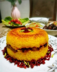 ته چین مرغ و بادمجان