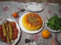 پلوقالبی باتهدیگ تخمه کدو و سیب زمینی کوبیده مرغ تابه ای