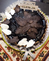 کیک خیس همراه با برگهای شکلاتی