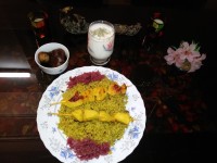 سبزی پلو با جوجه چوبی