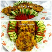 کوکولوبیاسبز با سیب زمینی وتزئن خیار وگوجه