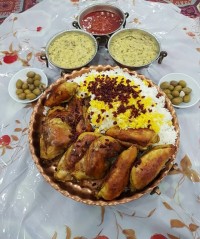 پلو مرغ سرخ شده وسوپ شیر