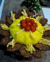 کته زعفرانی با شامی کباب