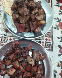 جگروز دل قلوه گله بریژ و کوبیده جیراوز دل و گورداله گیه بریژ