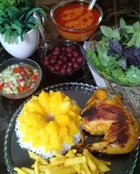 مرغ سرخ کرده با برنج قالبی☺☺☺☺