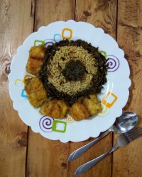 سبزی پلو با ماهی سرخ کرده