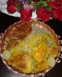 باقالی پلو با مرغ زعفرونی