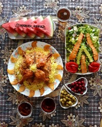 لوبیا پلو با مرغ