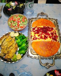 زرشک پلو، فیله سبزیجات، ته دیگ کنجدی