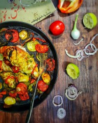 خوراک مرغ وسبزیجات تنوری