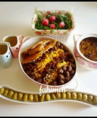 عدس پلو با گوشت قلقلی