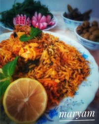 شوید پلو مخلوط با مرغ