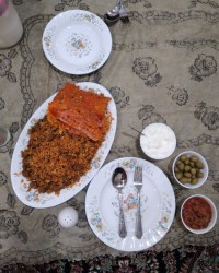 لوبیا پلو با گوشت قلقلی