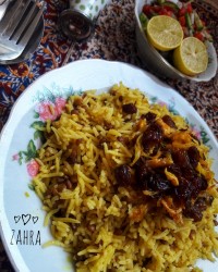 عدس پلو مخلوط با کشمش خانگی