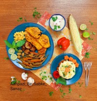 استیک مرغ،سس قارچ پنکیک سیب زمینی پنیری