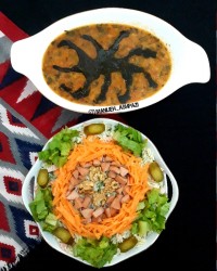 سالاد ماکارونی با کاهو آش گوجه