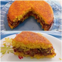 تهچین مرغ و بادمجان وحکاکی