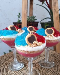 دسر ژله با ماست خامه قنادی .بیسکوییت