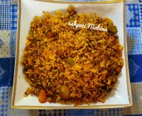 باقالی پلو زعفرانی با گوشت چرخکرده