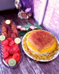 کتلت مرغ با برنج قالبی