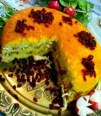 تهچین مرغ وزرشک