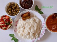 خورش بامیه و بادمجان با برنج