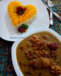 فسنجون بوقلمون بدون روغن و دسر کدو کاراملی