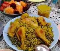 باقالی پلو و مرغ زعفرونی