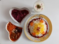 برنج کته با خورشت هویج وآلو