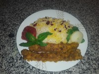 کباب تابه ای با برنج نیم دانه