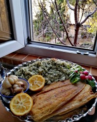 سبزی پلو با ماهی زبون