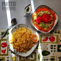 زرشک پلو با مرغ ریش شده