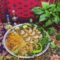 سبزی پلو زعفرانی با قزل آلای شکم پر