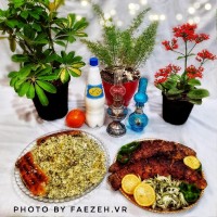سبزی پلو با ماهی قزل آلا شکم پر