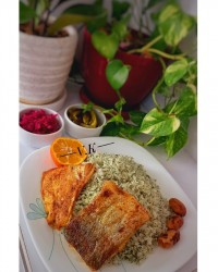 سبزی پلو با قزل آلای شکم پر