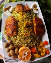 باقالی پلو با ماهی شیر
