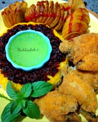 مرغ سوخاری و سیب زمینی تنوری فنری افطاری ۱۶ رمضان