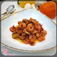 خوراک قارچ و میگو