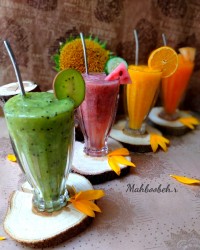 اسموتی کیوی و اسموتی خیار و هندوانه آبمیوه پرتقال و آبمیوه طالبی